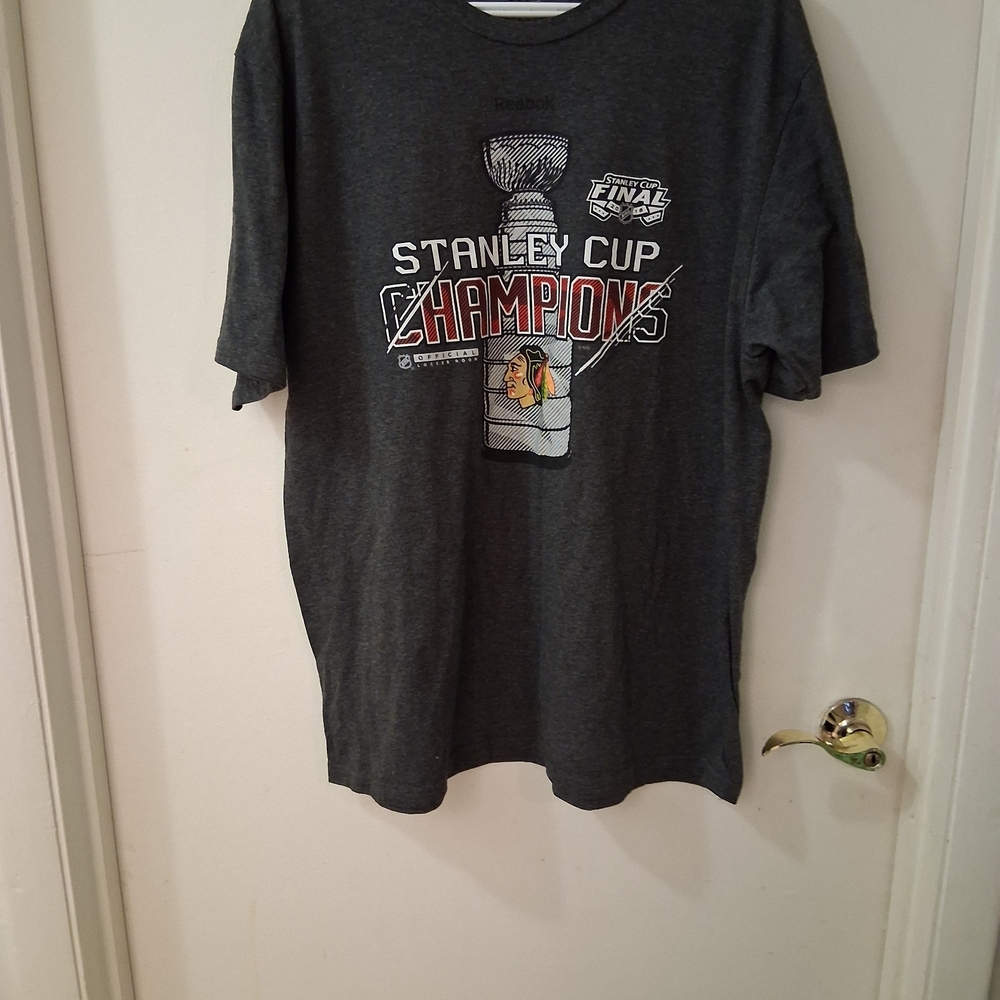 Reebok Chicago Blackhawks 2015 Stanley Cup Champions Tee Men’s XL NHL Gray - Picture 3 of 4